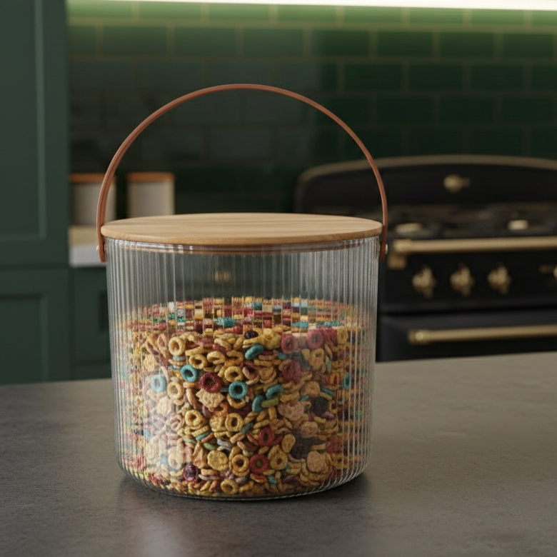 Ribbed Storage Bucket with Wooden Lid & Handle by Limon - All-In-One Store Pakistan