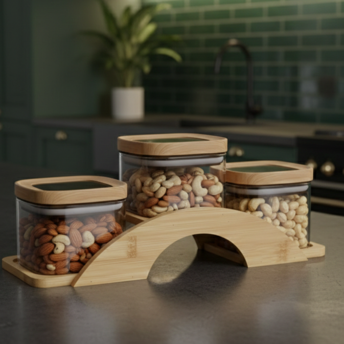 Bamboo Bridge with Square Glass Jars - All-In-One Store Pakistan