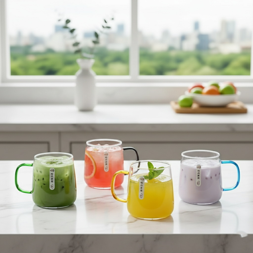 4-Pcs Glass Mugs with Colorful Handles (1149) - All-In-One Store Pakistan