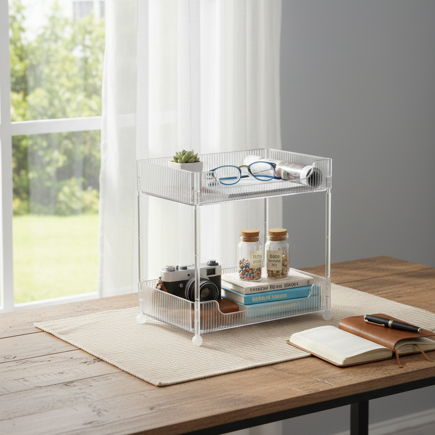 ClearStack 2-Tier Ribbed Acrylic Organizer - All-In-One Store Pakistan
