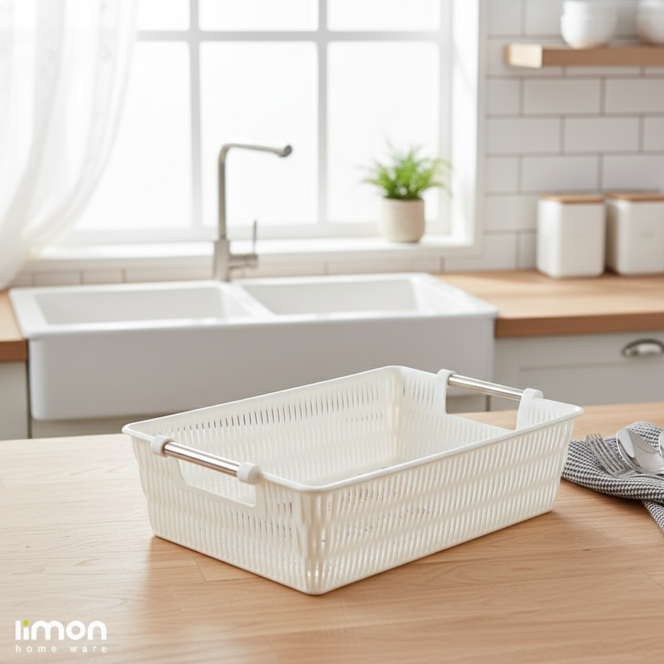Multipurpose Rectangle Bamboo Basket with Steel Handles by Limon - All-In-One Store Pakistan