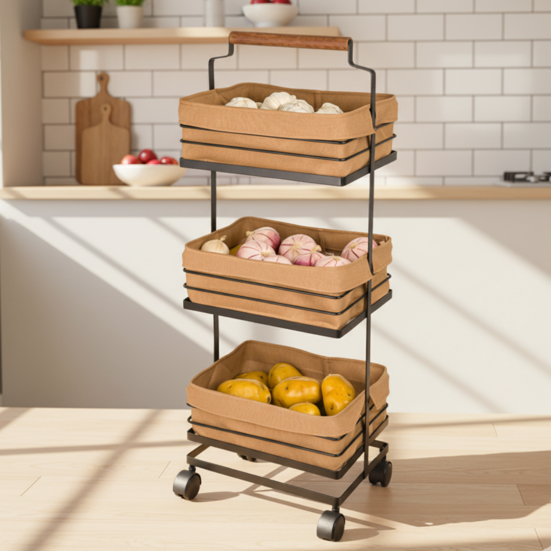3-Tier Metal Storage Rack With Fabric Cover Baskets (232300) by Limon - All-In-One Store Pakistan