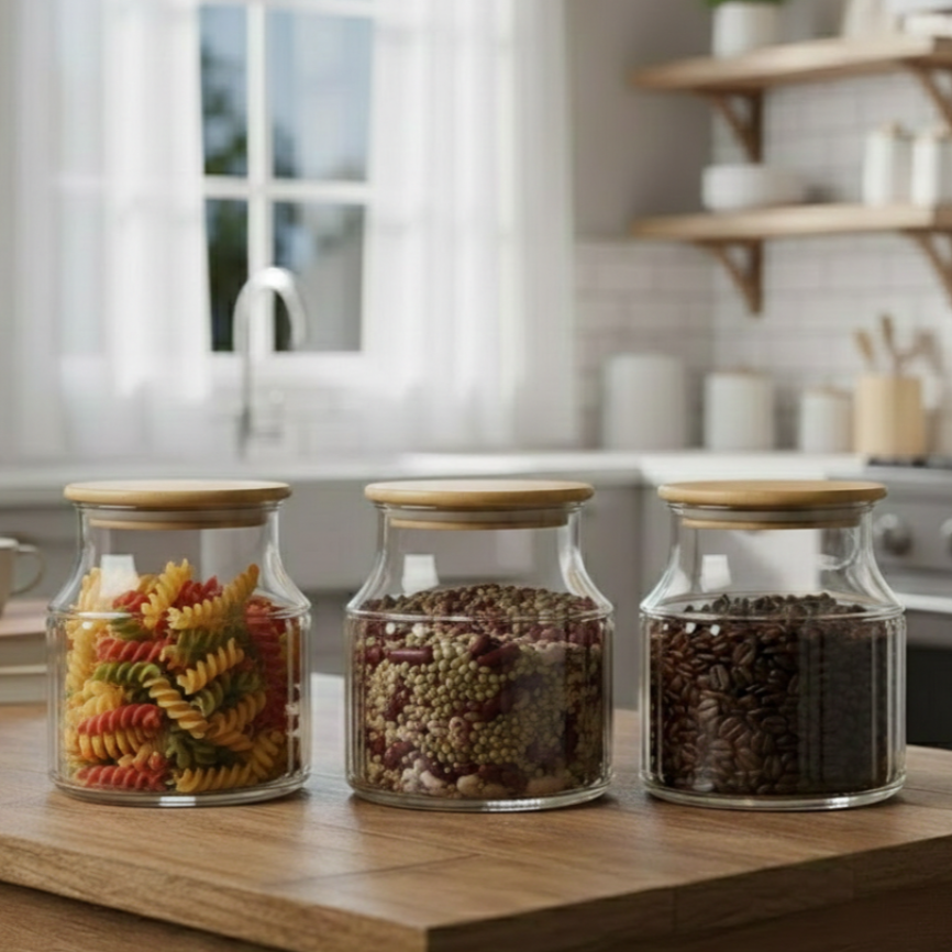 3-Pcs 800ml Home Made Glass Jars Set with Airight Lids (2263) by Limon - All-In-One Store Pakistan