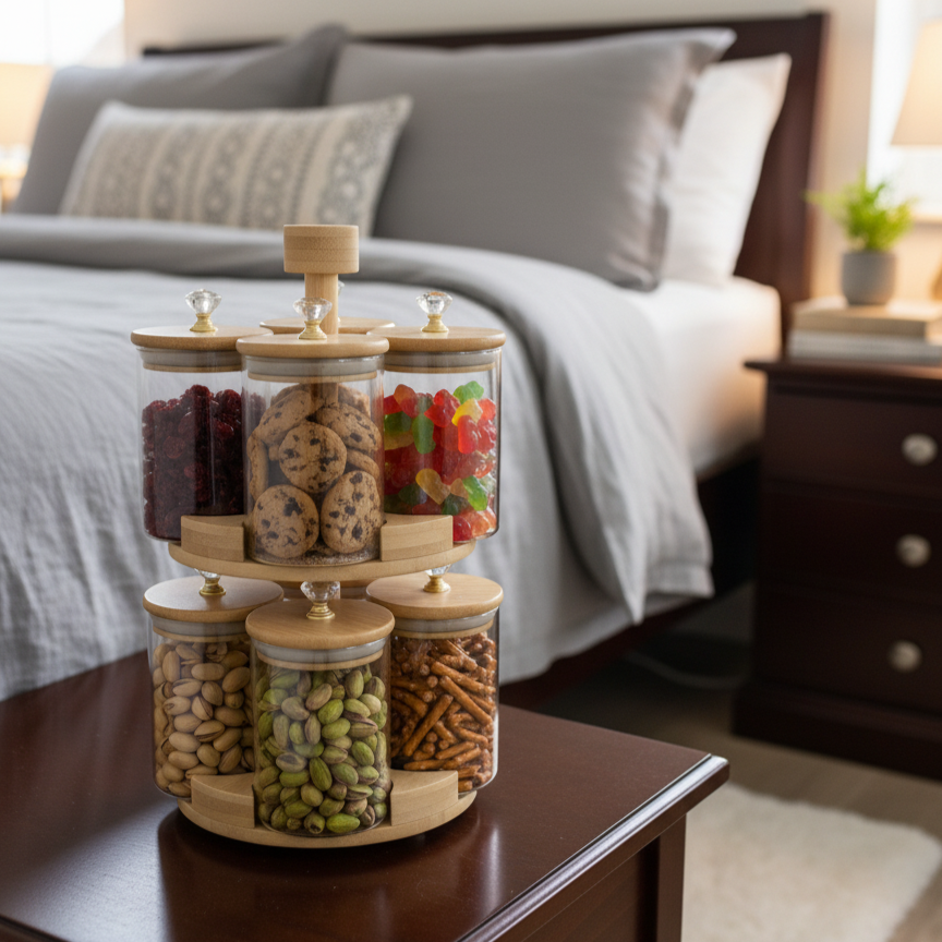 360° Rotating 2-Tier BambooLuxe Spice Tower (1108) - All-In-One Store Pakistan