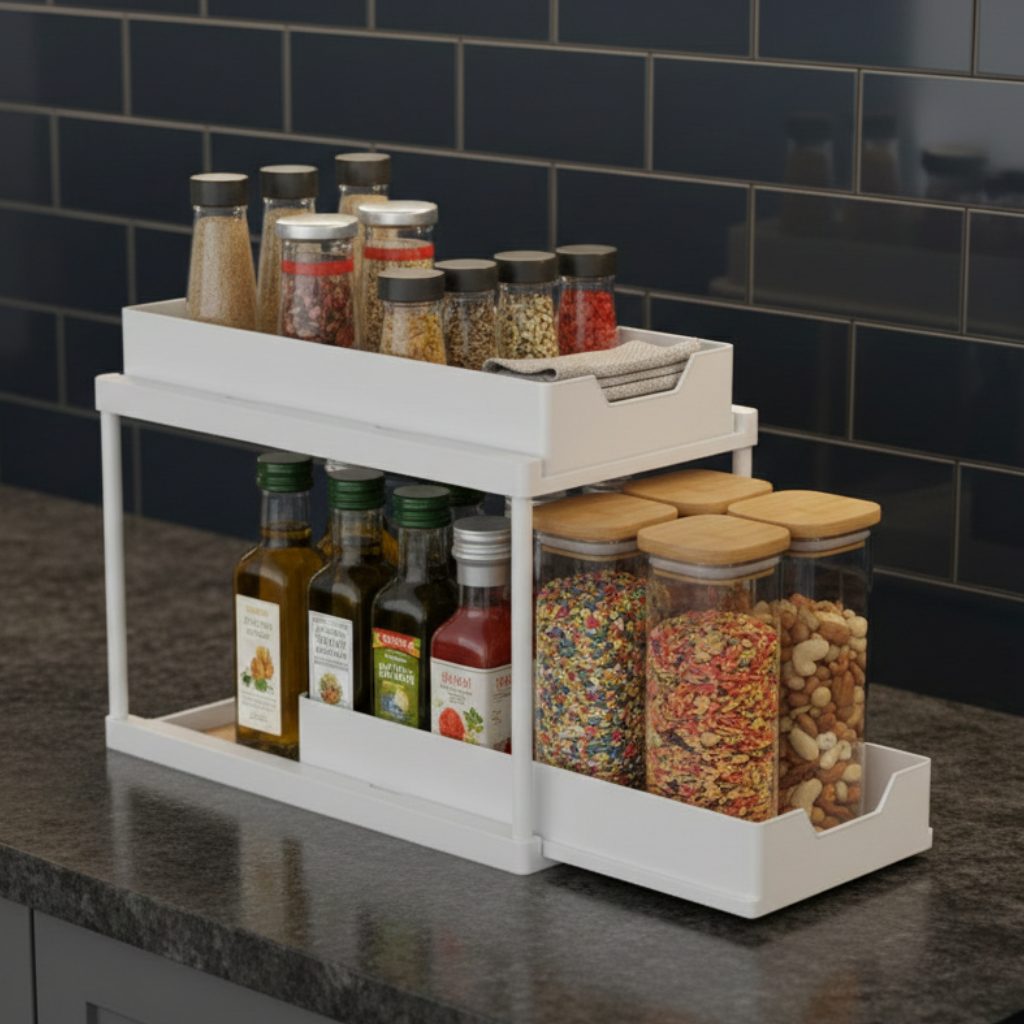 2 Tier Under Sink Organizer Sliding Cabinet Basket - All-In-One Store Pakistan