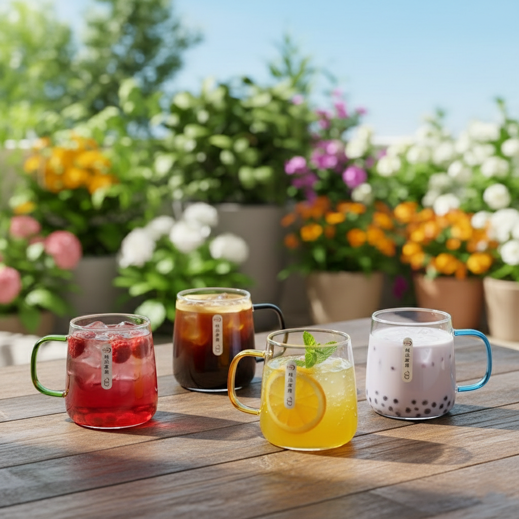4-Pcs Glass Mugs with Colorful Handles (1149) - All-In-One Store Pakistan