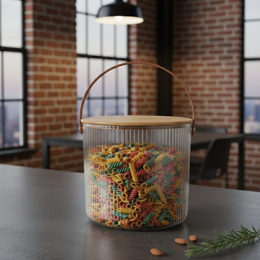 Ribbed Storage Bucket with Wooden Lid & Handle by Limon - All-In-One Store Pakistan
