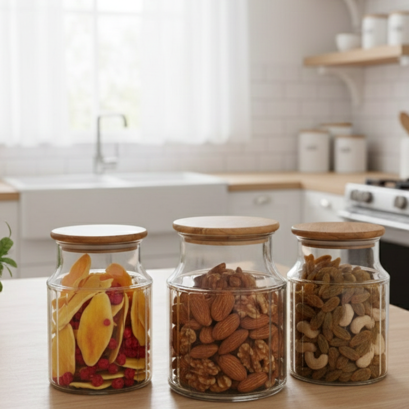 3-Pcs 1000ml Home Made Glass Jars Set with Airight Lids (2262) by Limon - All-In-One Store Pakistan