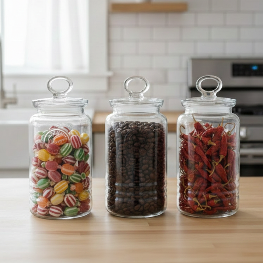 3-Pcs Rustic Design Handmade Glass Canister Set by Limon - All-In-One Store Pakistan
