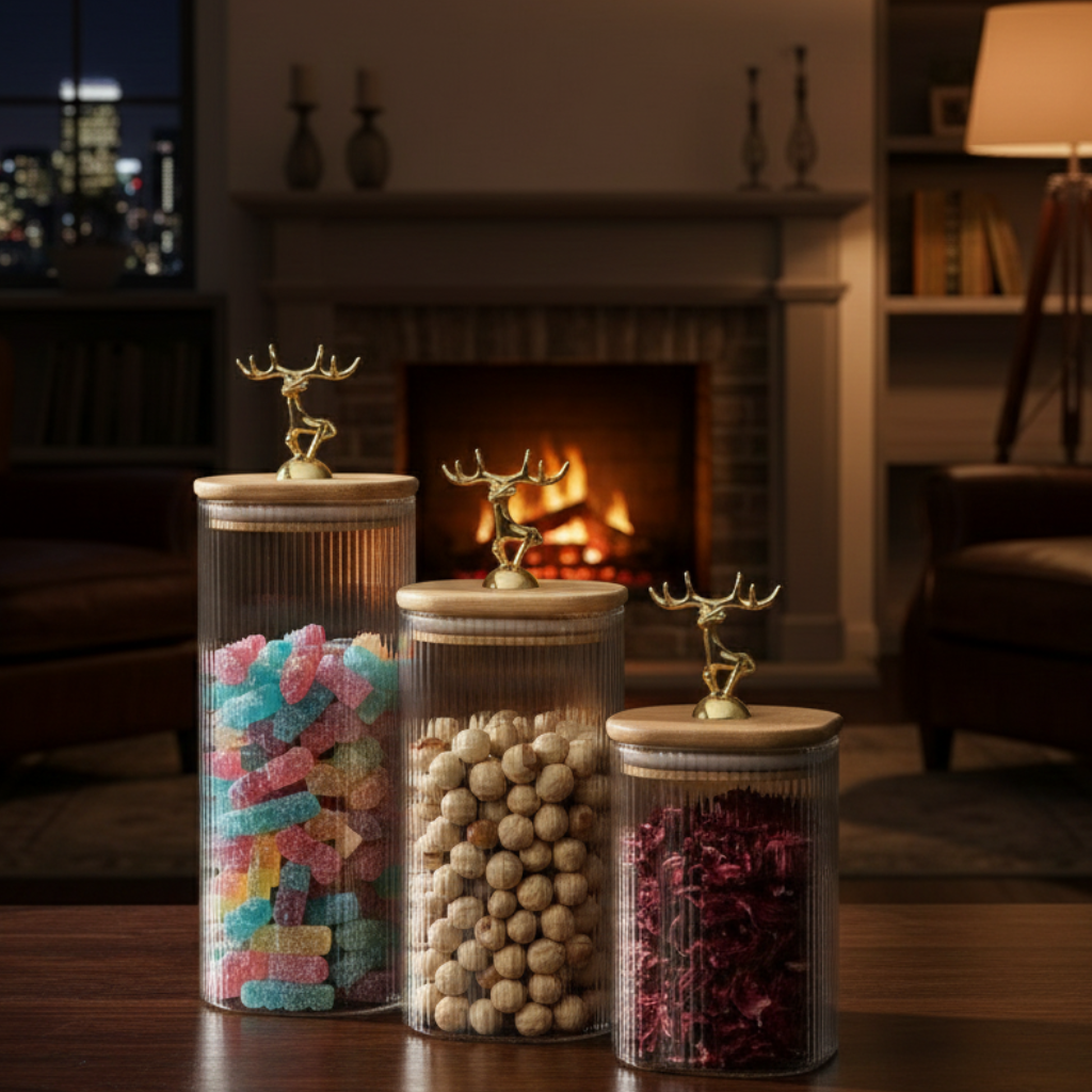Imperial Stag Glass Jars Trio (1113) - All-In-One Store Pakistan