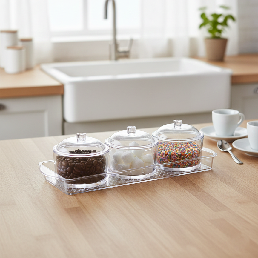 Round Trio Glass Jar Set with Serving Tray & Lids - All-In-One Store Pakistan