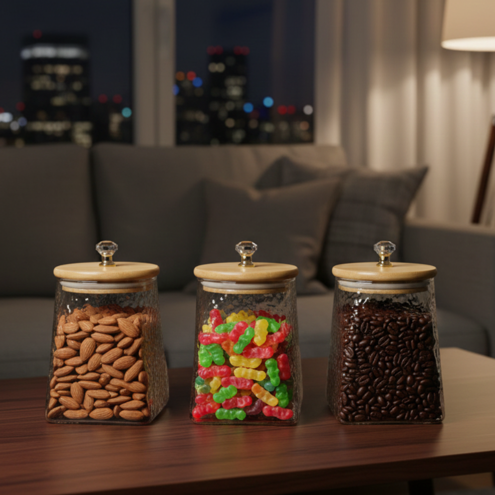 DiamondTop 3-Pcs Glass Jar Set with Airtight Lids (1102) - All-In-One Store Pakistan