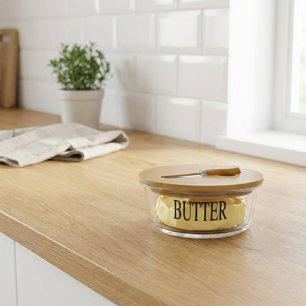 Round Butter Keeper with Bamboo Lid & Knife - All-In-One Store Pakistan