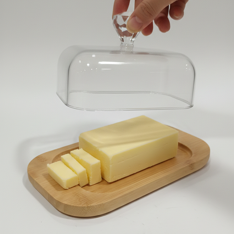Rustic Wooden Butter Dish with Clear Lid & Knob - All-In-One Store Pakistan