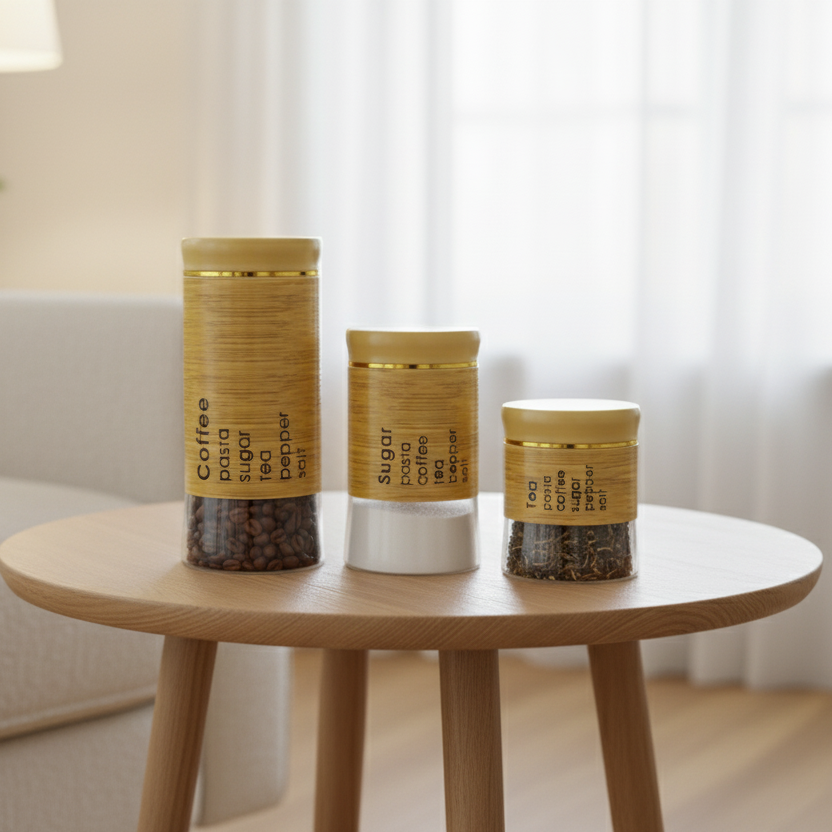Coffee, Sugar & Tea Premium Glass Canister Set (Pack of 3) - All-In-One Store Pakistan