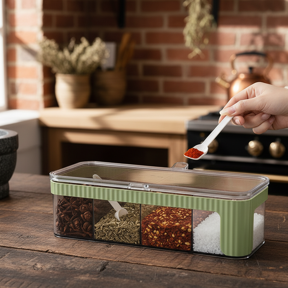 OrganicFlavour Multi‑Section Spice Container with Lid & Spoons - All-In-One Store Pakistan