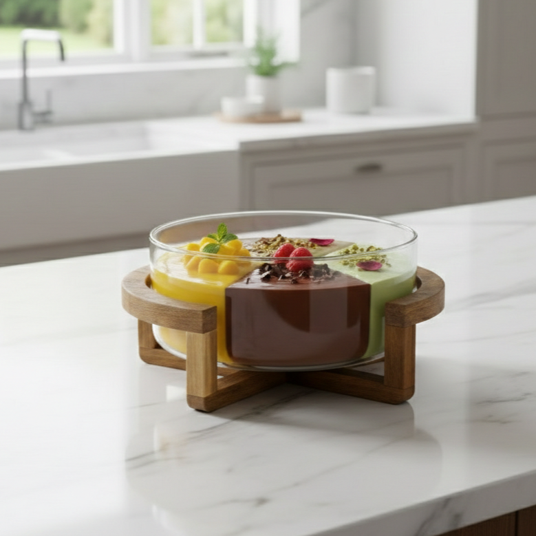 Classy Glass Serving Bowl with Wood Stand (1153) - All-In-One Store Pakistan