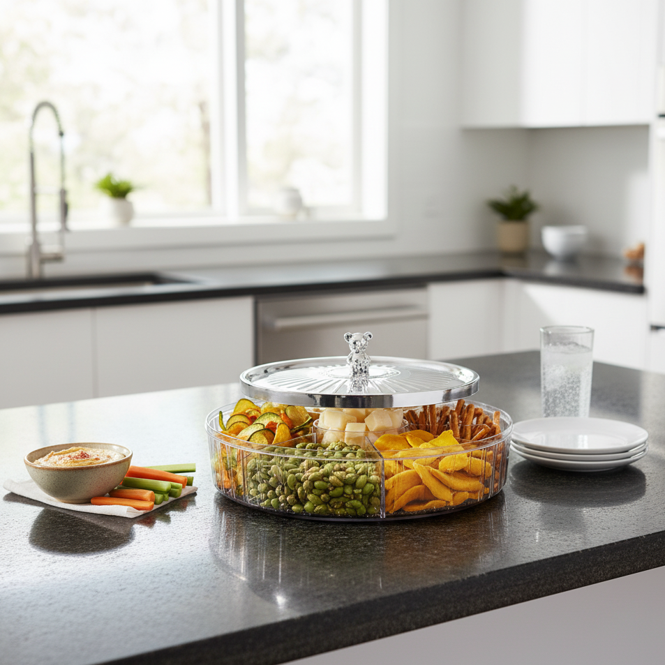 Elegance 5-Partition Round Dry Fruit Tray - All-In-One Store Pakistan