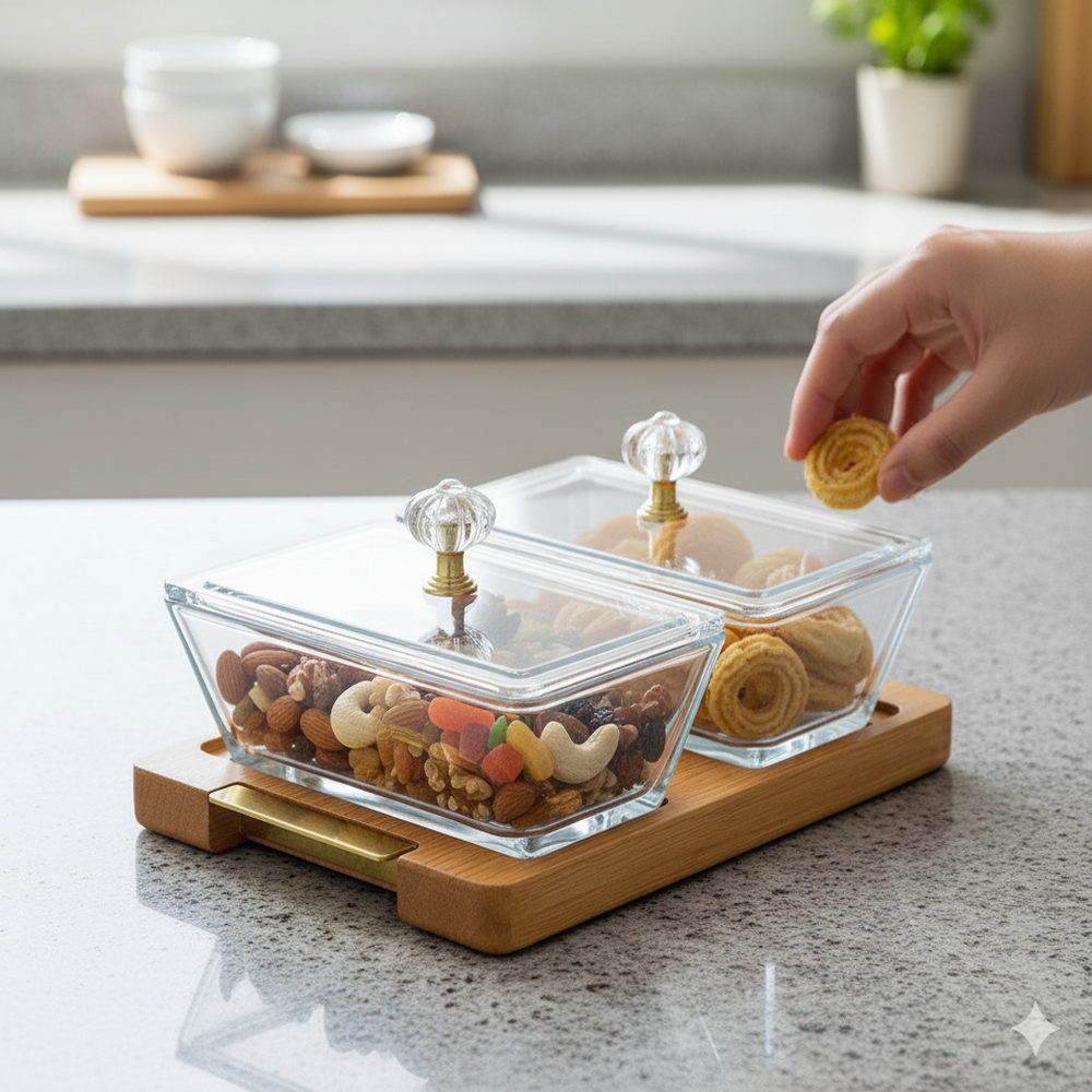 DuoDelight Wooden Base Server with Covered Dishes by Limon - All-In-One Store Pakistan