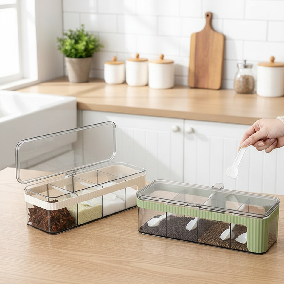 OrganicFlavour Multi‑Section Spice Container with Lid & Spoons - All-In-One Store Pakistan