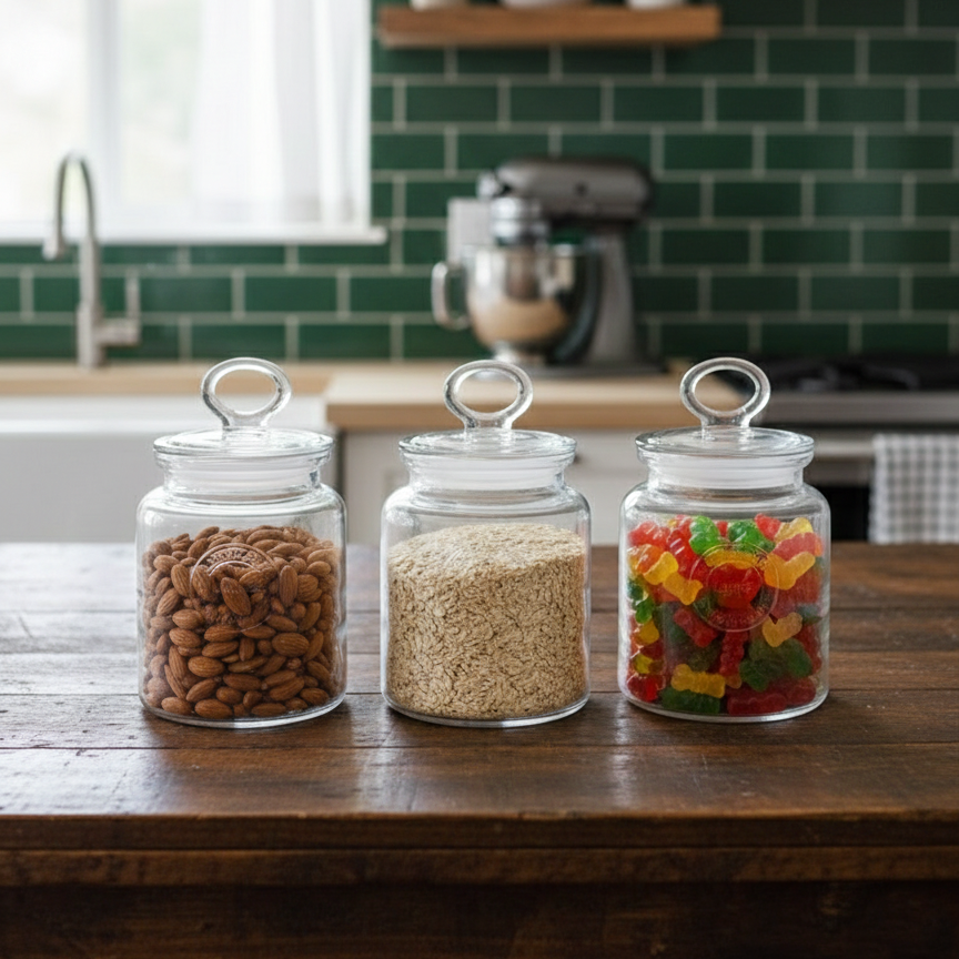 3-Pcs Rustic Design Handmade Glass Canister Set by Limon - All-In-One Store Pakistan