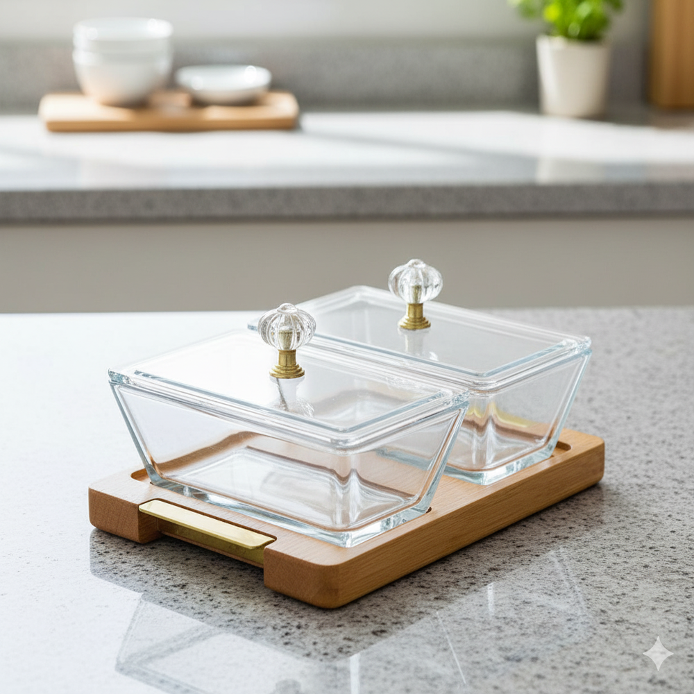 DuoDelight Wooden Base Server with Covered Dishes by Limon - All-In-One Store Pakistan