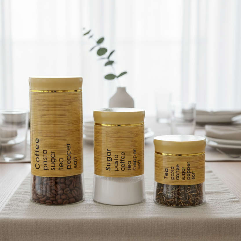 Coffee, Sugar & Tea Premium Glass Canister Set (Pack of 3) - All-In-One Store Pakistan