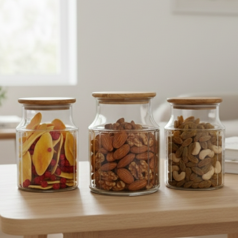 3-Pcs 1000ml Home Made Glass Jars Set with Airight Lids (2262) by Limon - All-In-One Store Pakistan