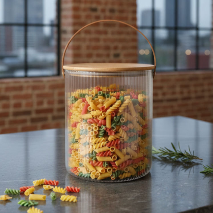 Ribbed Storage Bucket with Wooden Lid & Handle by Limon - All-In-One Store Pakistan