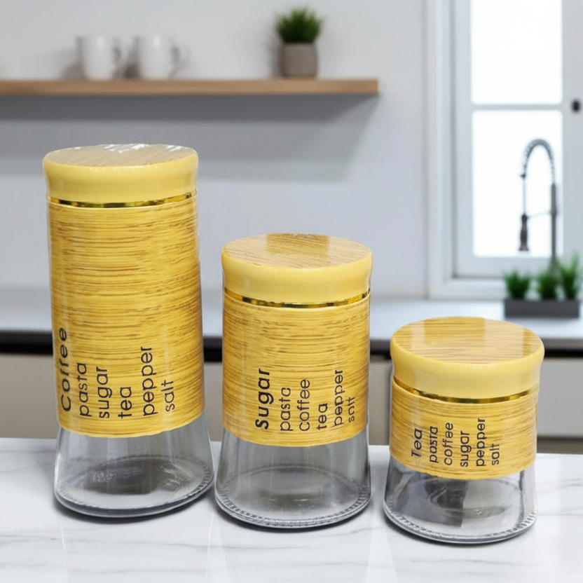 Coffee, Sugar & Tea Premium Glass Canister Set (Pack of 3) - All-In-One Store Pakistan