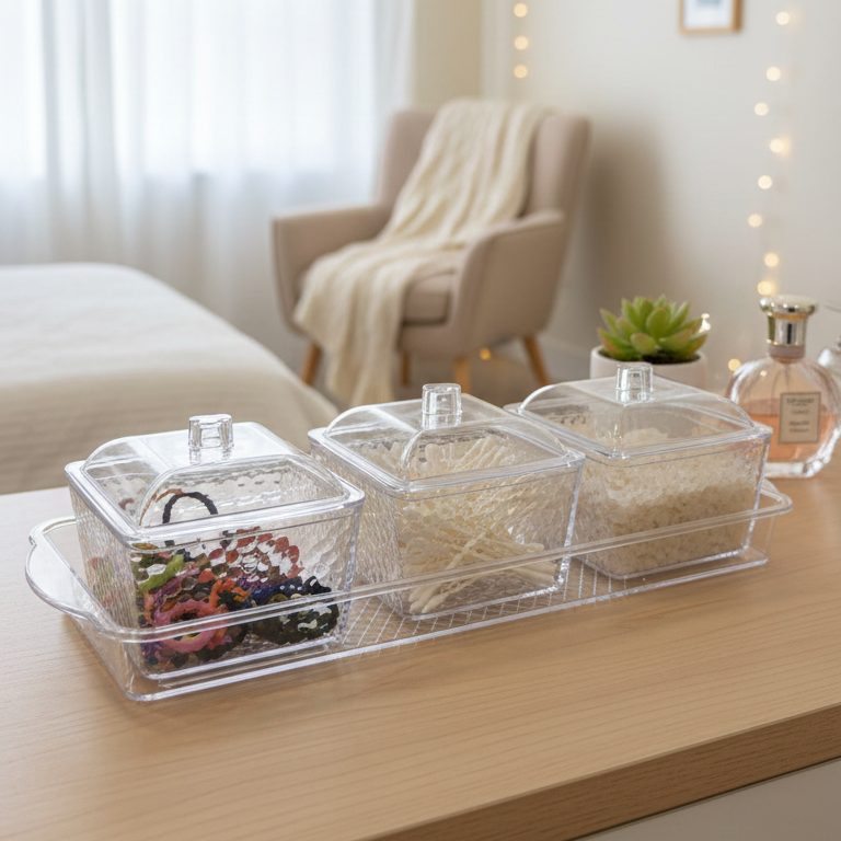 Square Trio Glass Jar Set with Serving Tray & Lids - All-In-One Store Pakistan