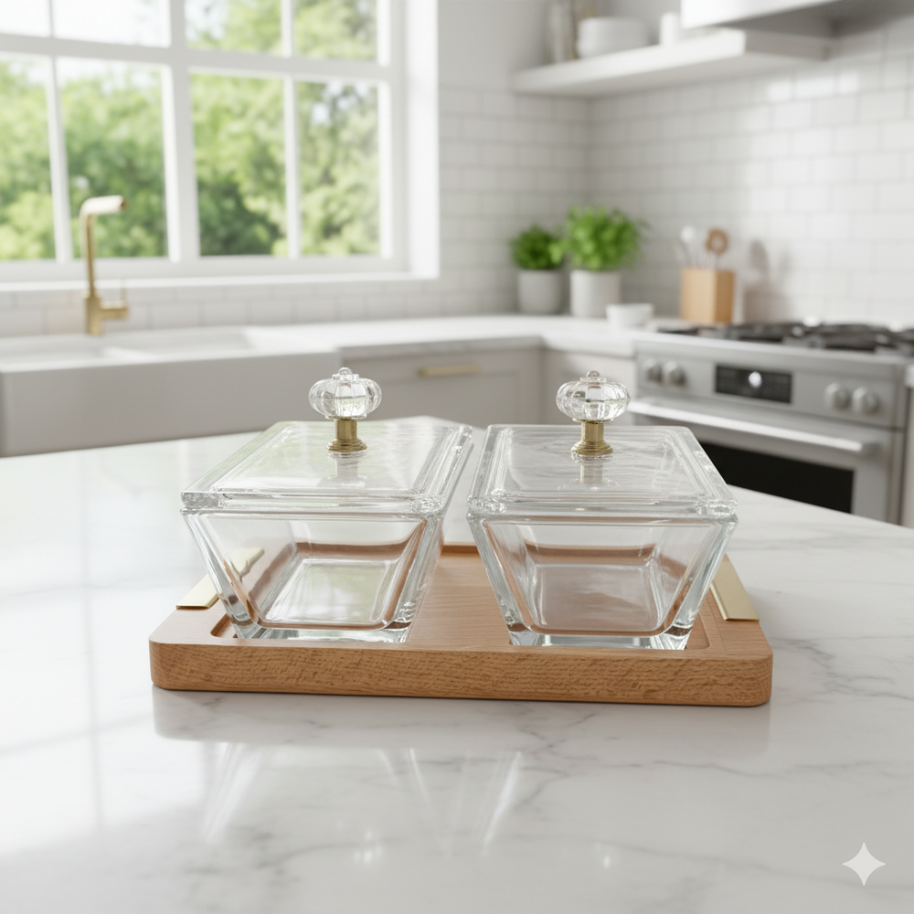 DuoDelight Wooden Base Server with Covered Dishes by Limon - All-In-One Store Pakistan