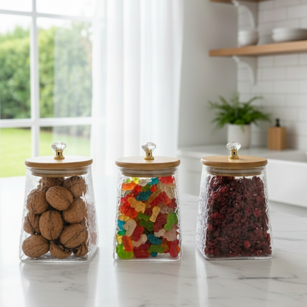 DiamondTop 3-Pcs Glass Jar Set with Airtight Lids (1102) - All-In-One Store Pakistan