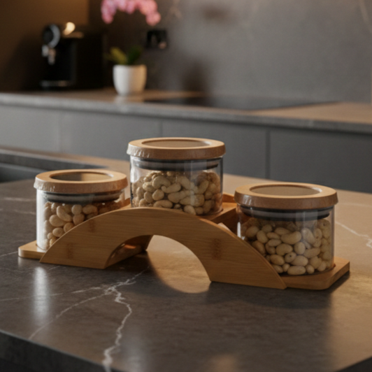 Bamboo Bridge with Round Glass Jars - All-In-One Store Pakistan