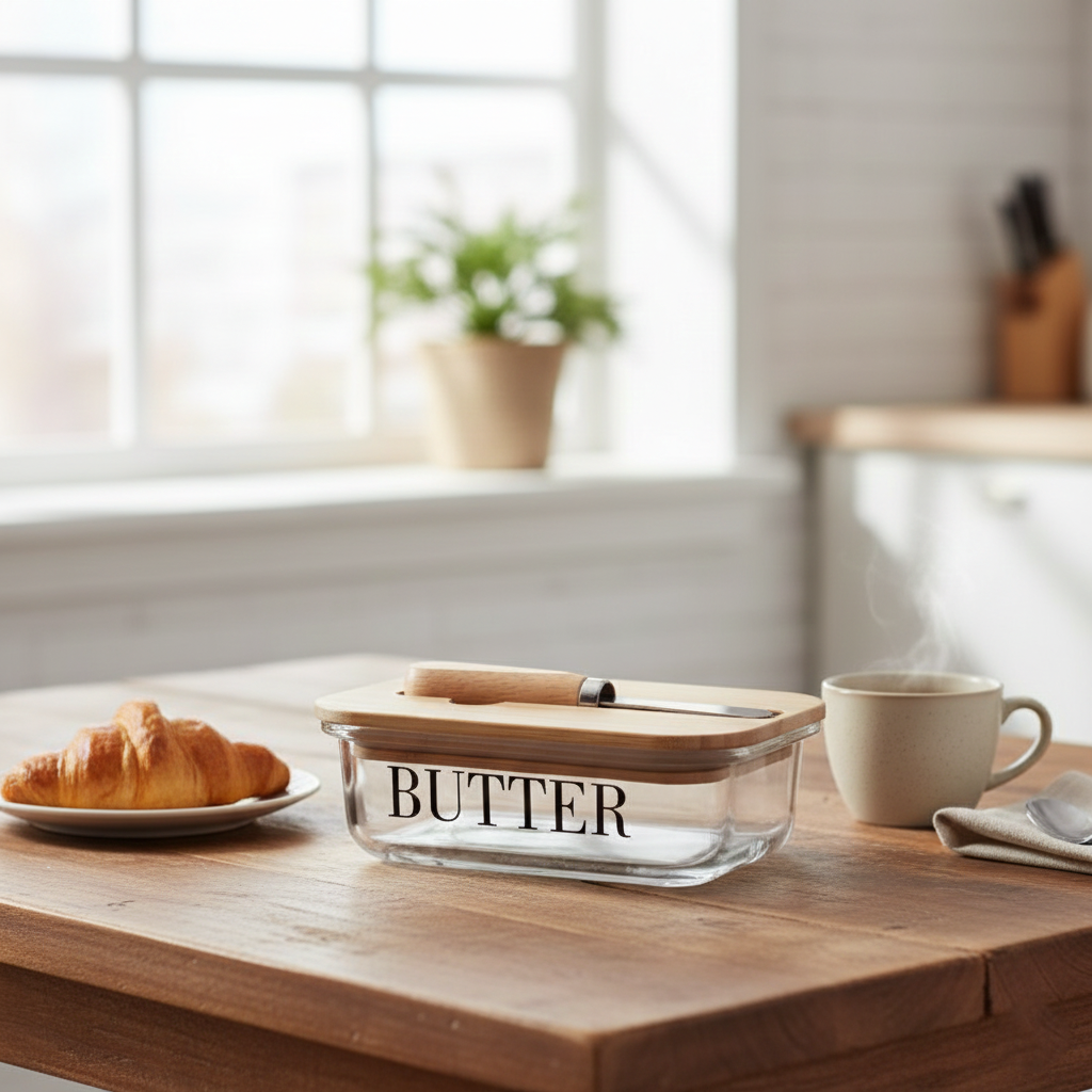 Rectangular Butter Keeper with Bamboo Lid & Knife - All-In-One Store Pakistan