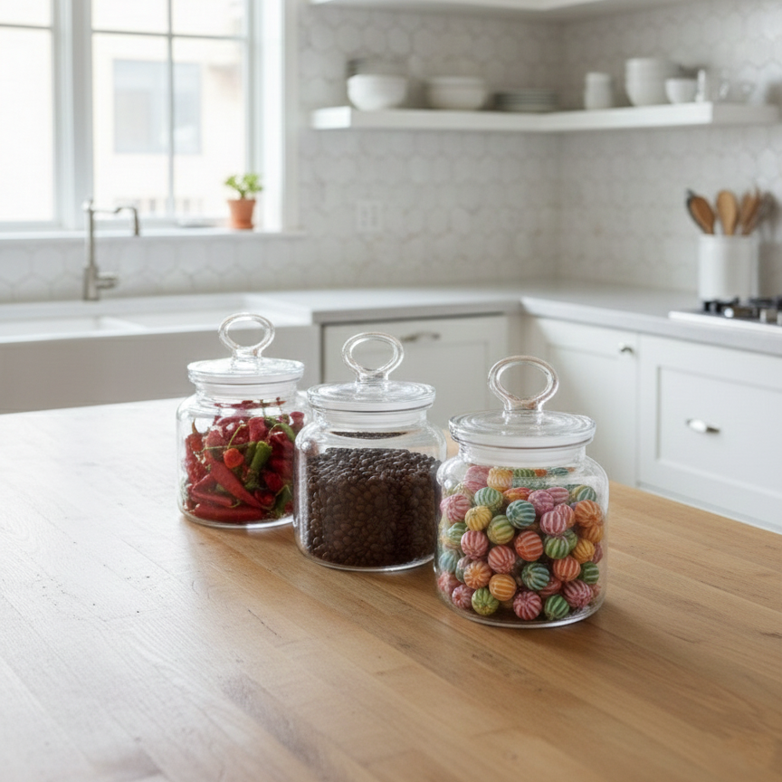 3-Pcs Rustic Design Handmade Glass Canister Set by Limon - All-In-One Store Pakistan