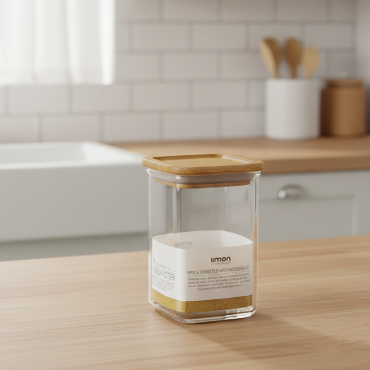 400ml Square Food Storage Jar with Wooden Lid (2198) by Limon - All-In-One Store Pakistan