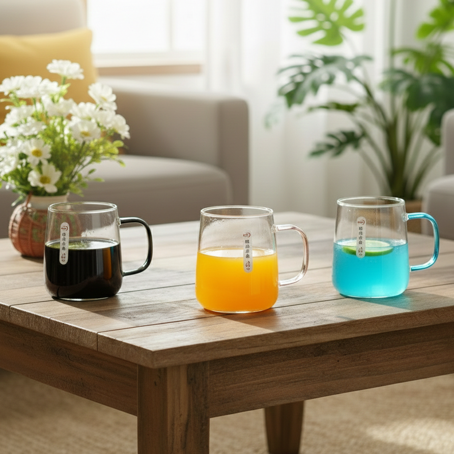 4-Pcs Glass Mugs with Colorful Handles (1149) - All-In-One Store Pakistan