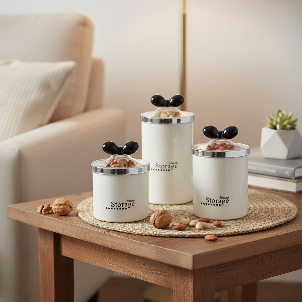 Crown & Bow Collection Storage Jars (Set of 3) - All-In-One Store Pakistan