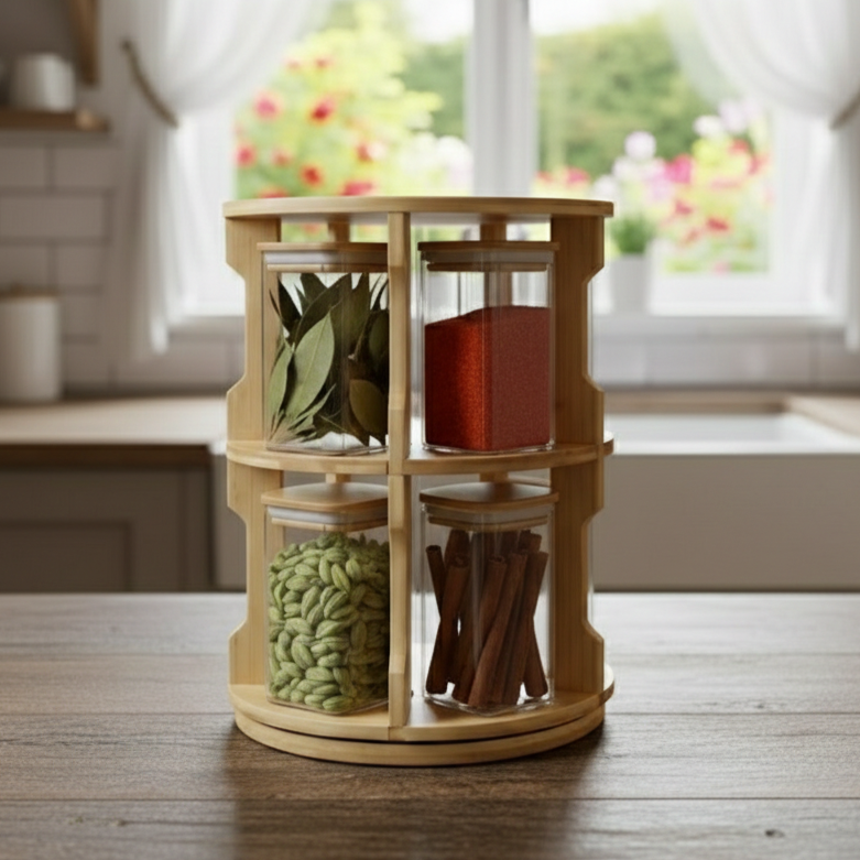 The Bamboo Rotunda: 8-Jar Spice Tower (1136) - All-In-One Store Pakistan