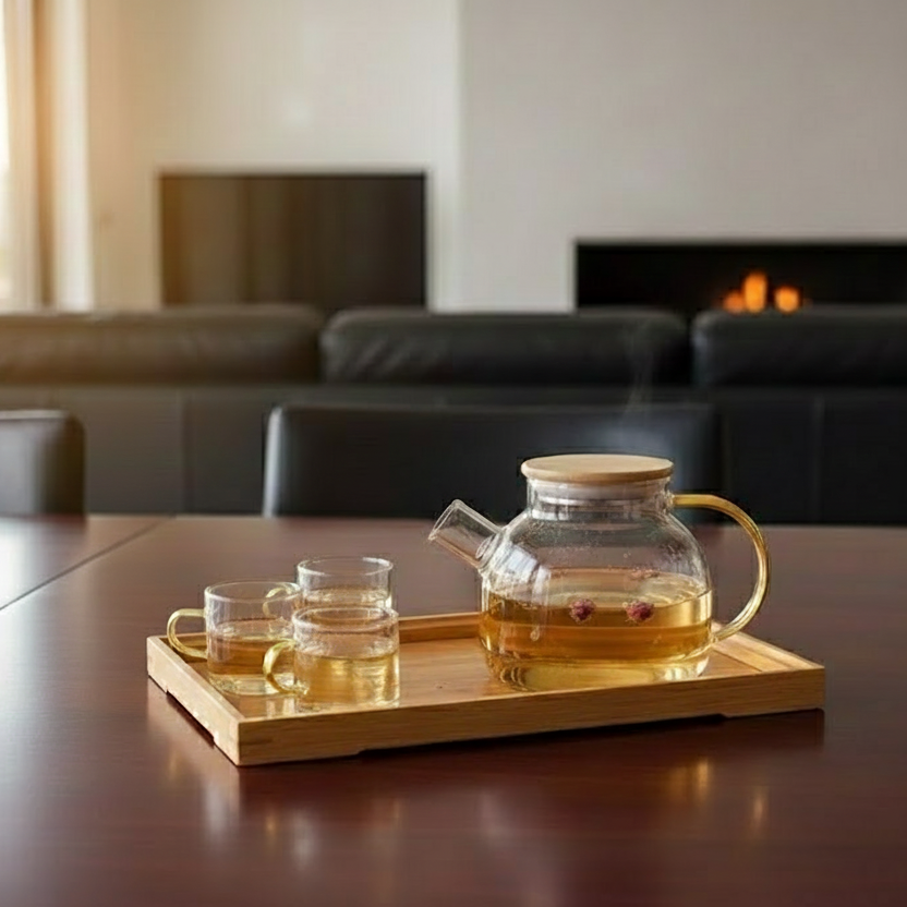 KehwaElegance Glass Set with Wooden Tray - All-In-One Store Pakistan