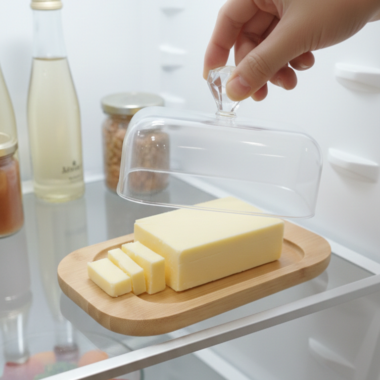 Rustic Wooden Butter Dish with Clear Lid & Knob - All-In-One Store Pakistan
