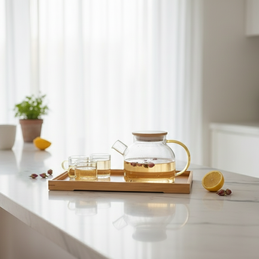KehwaElegance Glass Set with Wooden Tray - All-In-One Store Pakistan