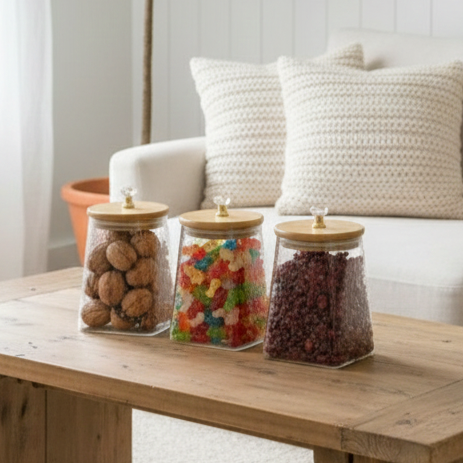 DiamondTop 3-Pcs Glass Jar Set with Airtight Lids (1102) - All-In-One Store Pakistan