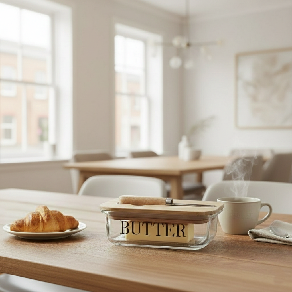 Rectangular Butter Keeper with Bamboo Lid & Knife - All-In-One Store Pakistan