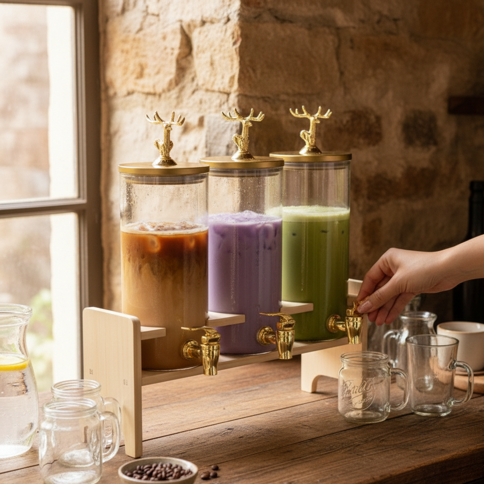 Antler-Topped Dispenser with Airtight Lid and Bamboo Stand – 3-Piece - All-In-One Store Pakistan