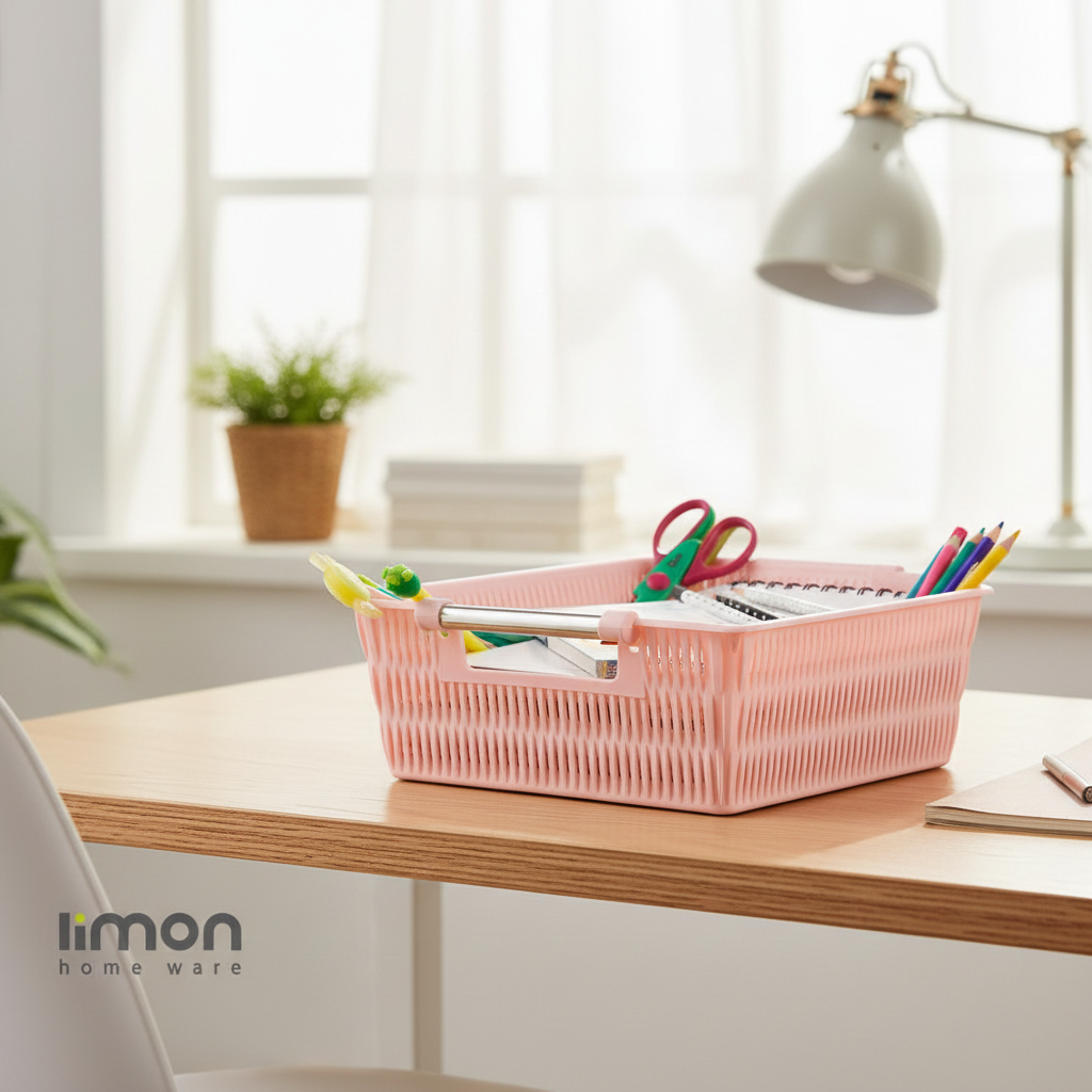 Multipurpose Rectangle Bamboo Basket with Steel Handles by Limon - All-In-One Store Pakistan