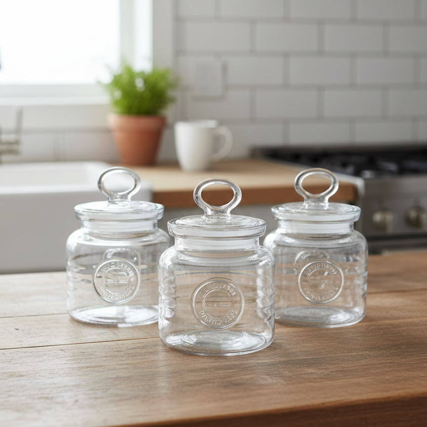 3-Pcs Rustic Design Handmade Glass Canister Set by Limon - All-In-One Store Pakistan