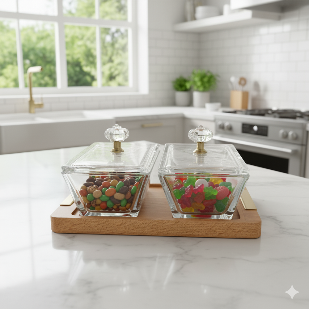DuoDelight Wooden Base Server with Covered Dishes by Limon - All-In-One Store Pakistan