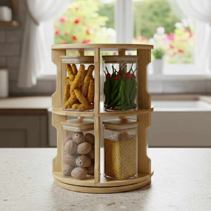 The Bamboo Rotunda: 8-Jar Spice Tower (1136) - All-In-One Store Pakistan